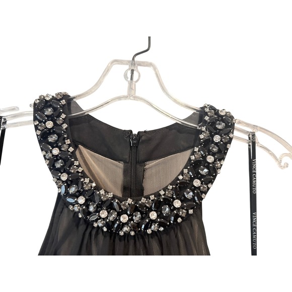Vince Camuto Embellished Halter Jumpsuit Womens Black Excellent Formal Mesh Neck - Picture 4 of 13